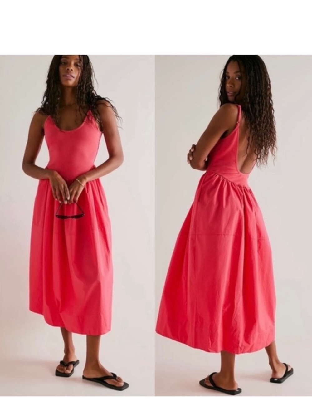 Free People Dylan Midi Dress cotton casual women size Pink red Small